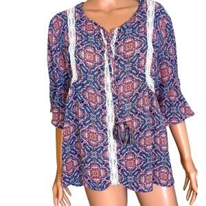 Artesia brand floral print boho lightweight crochet detailing SZ XXL 2XL